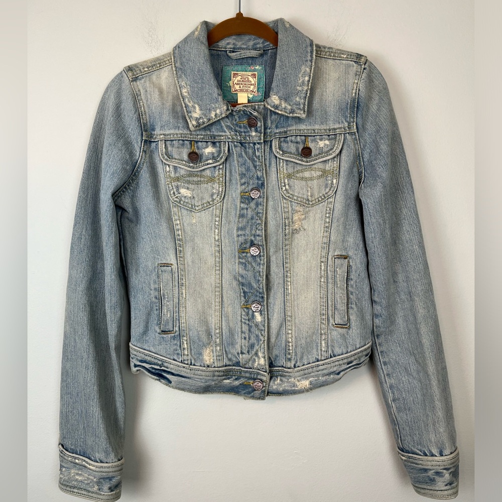 Abercrombie & Fitch Vintage Denim Trucker Jacket Y2K Blue Distress Junior L
